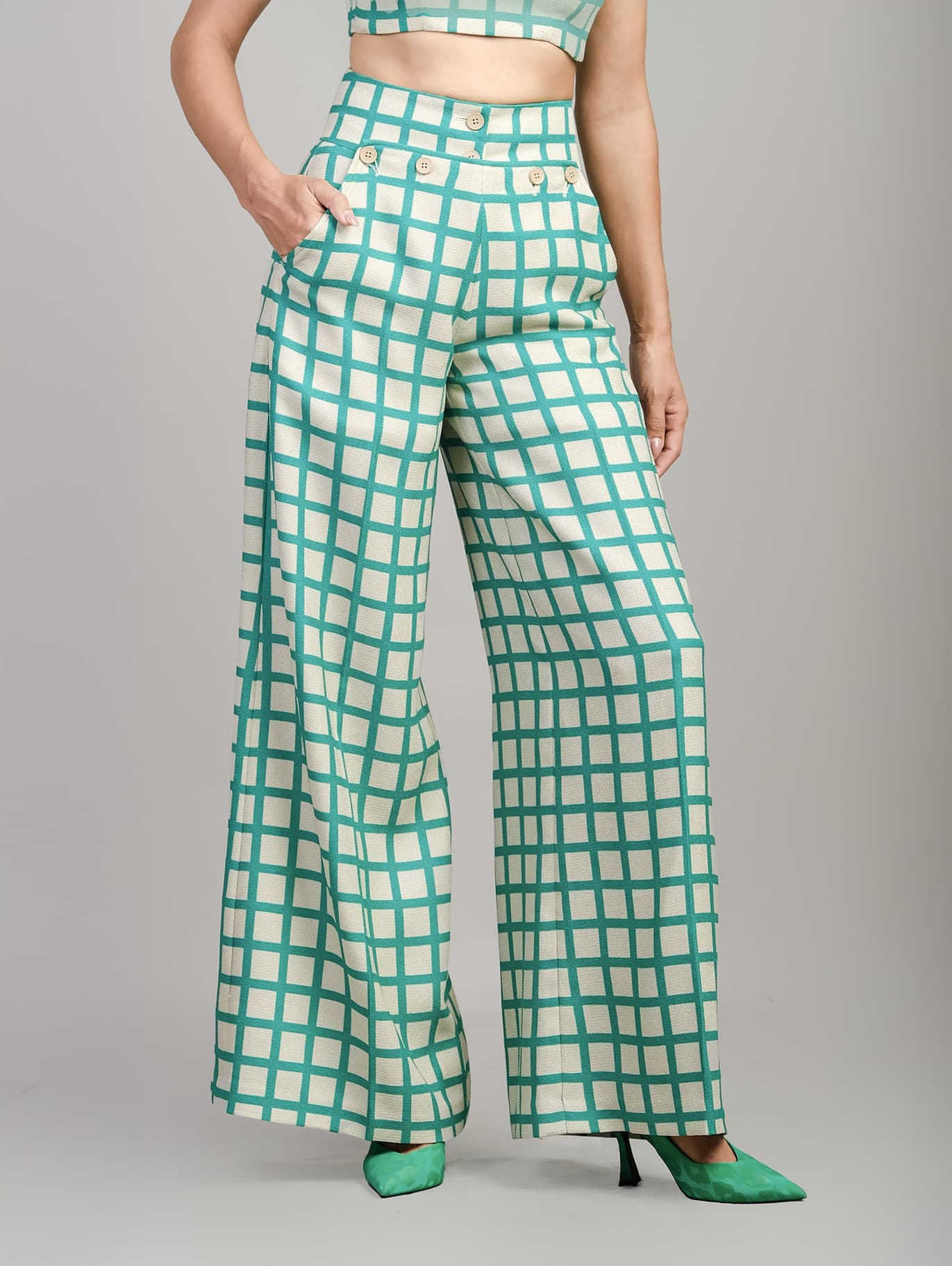 QUẦN CARO LINEN XANH THỜI TRANG