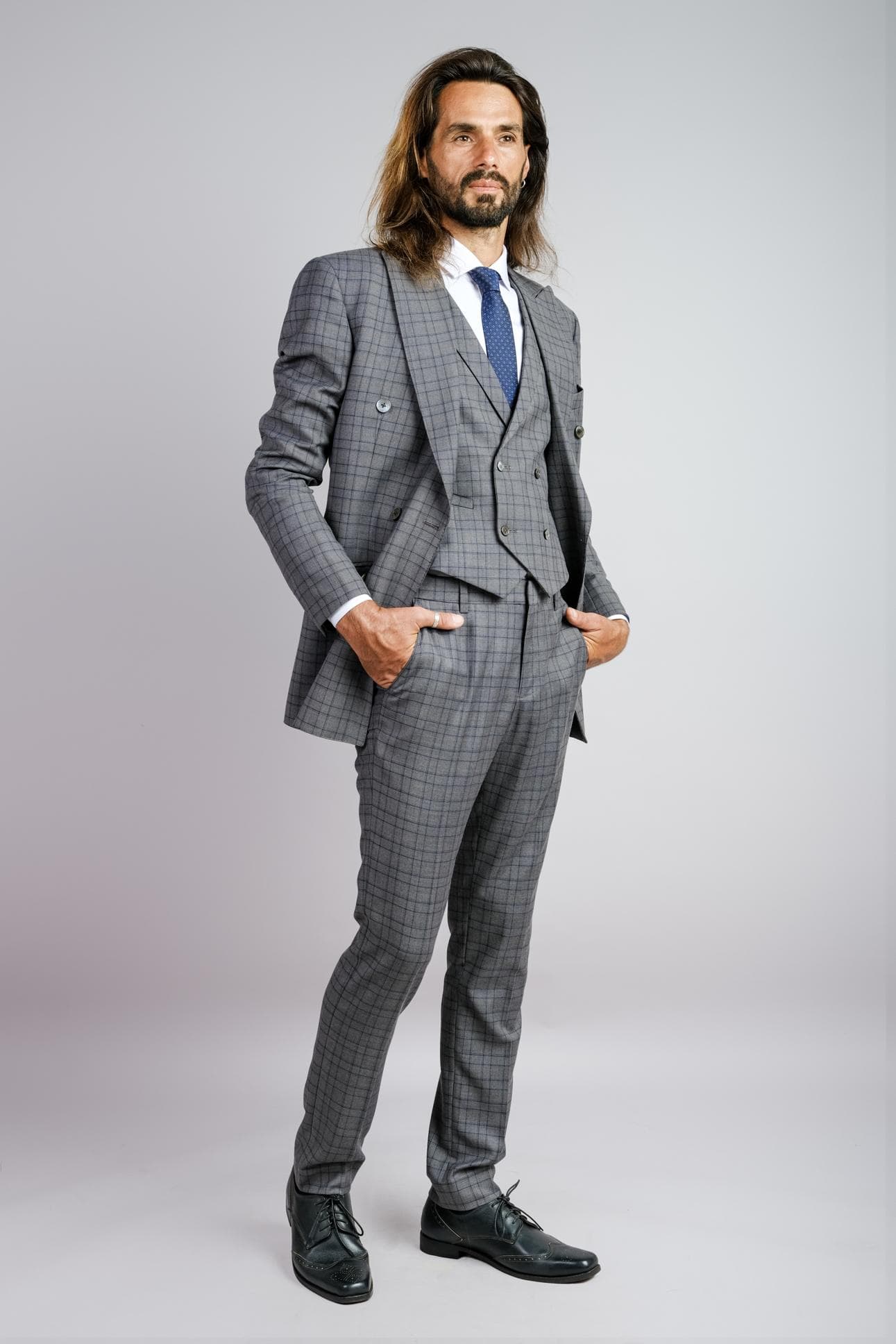 BỘ SUIT CARO XÁM 3 MẢNH