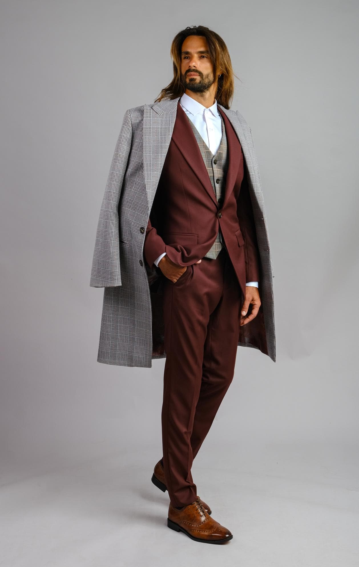 BỘ SUIT 3 MẢNH KẾT HỢP ÁO KHOÁC DÁNG DÀI