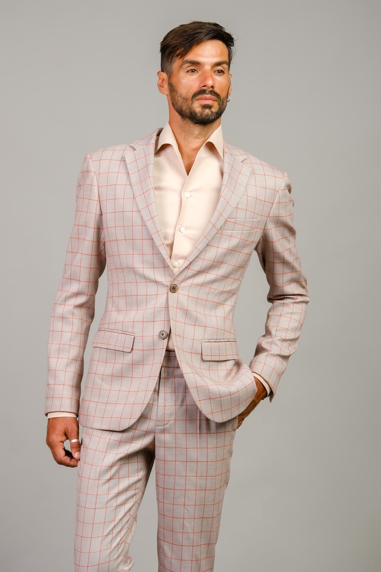 JACKET CARO VẢI LEN Ý PHA SLIM-FIT