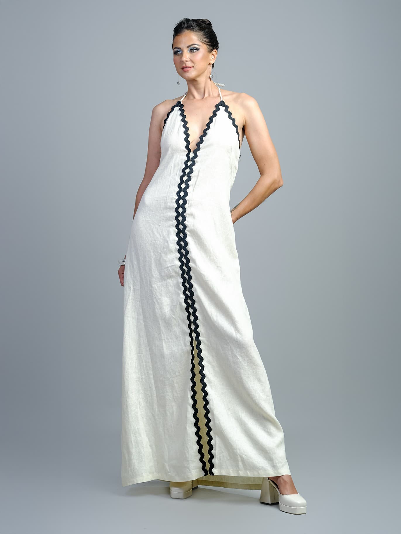 ĐẦM LINEN PHỐI REN ĐEN ZÍCH ZẮC
