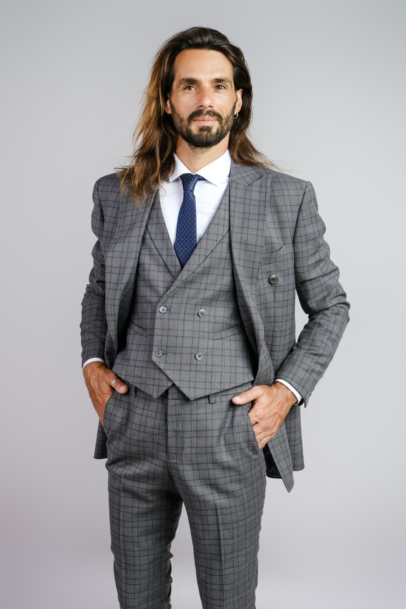 BỘ SUIT CARO XÁM 3 MẢNH