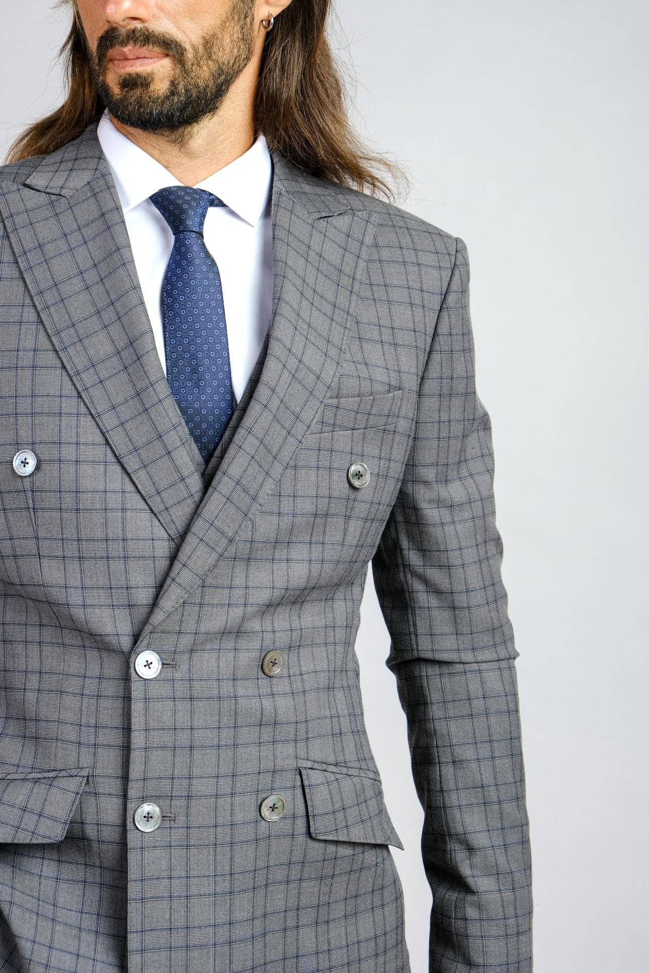 BỘ SUIT CARO XÁM 3 MẢNH