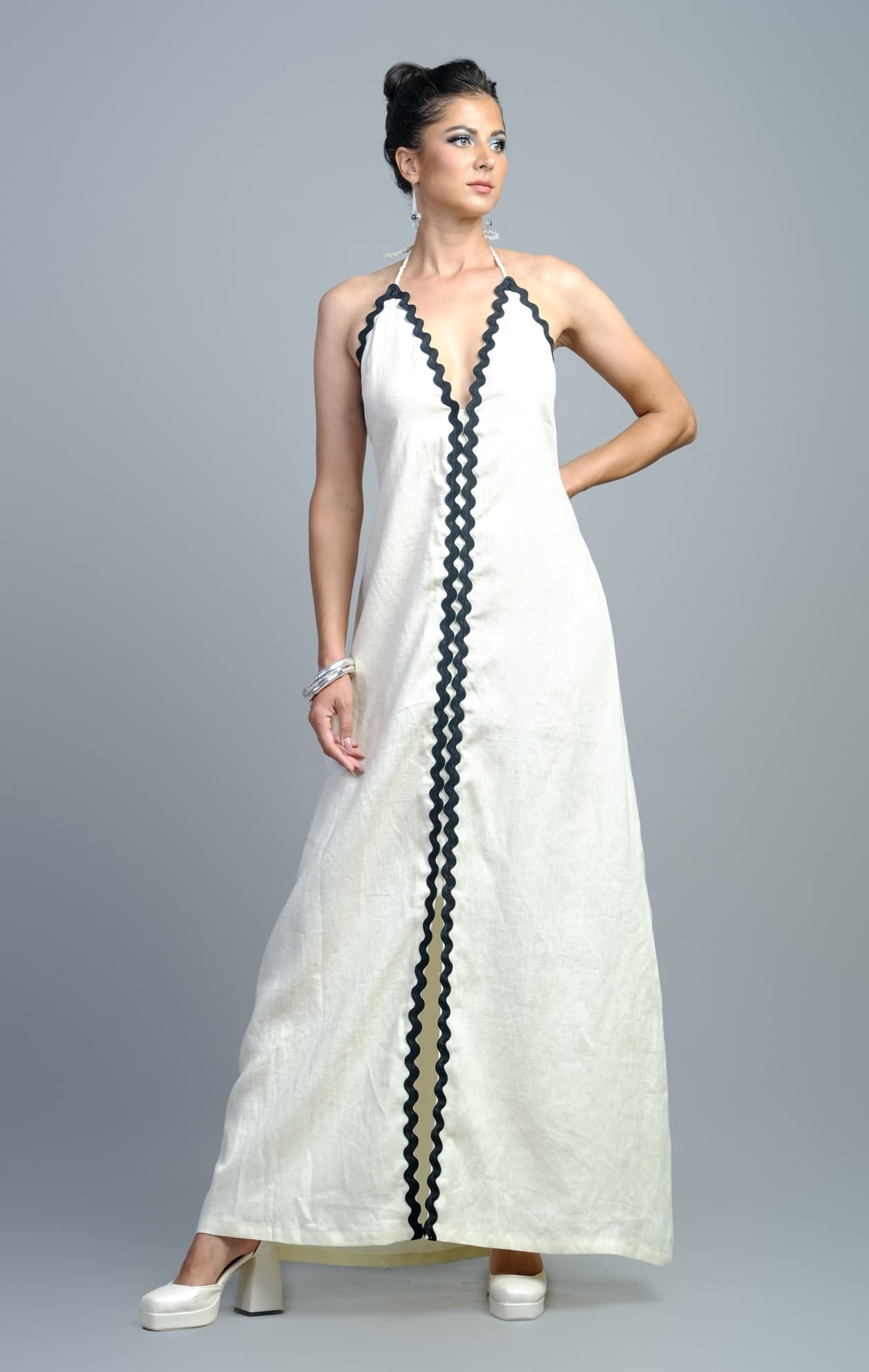 ĐẦM LINEN PHỐI REN ĐEN ZÍCH ZẮC