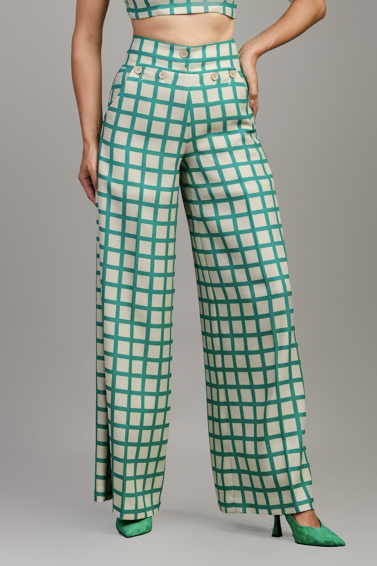 QUẦN CARO LINEN XANH THỜI TRANG