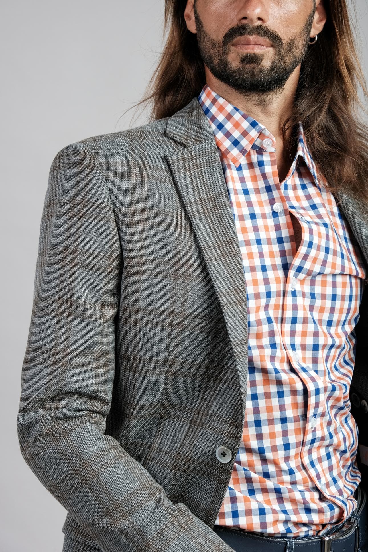 ORANGE AND BLUE CHECK COTTON SHIRT