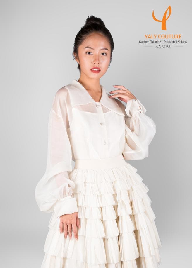 ÁO SƠ MI ORGANZA TRẮNG KEM