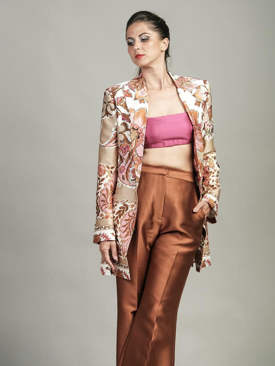 ÁO JACKET LỤA PHA HOA VĂN NỔI BẬT