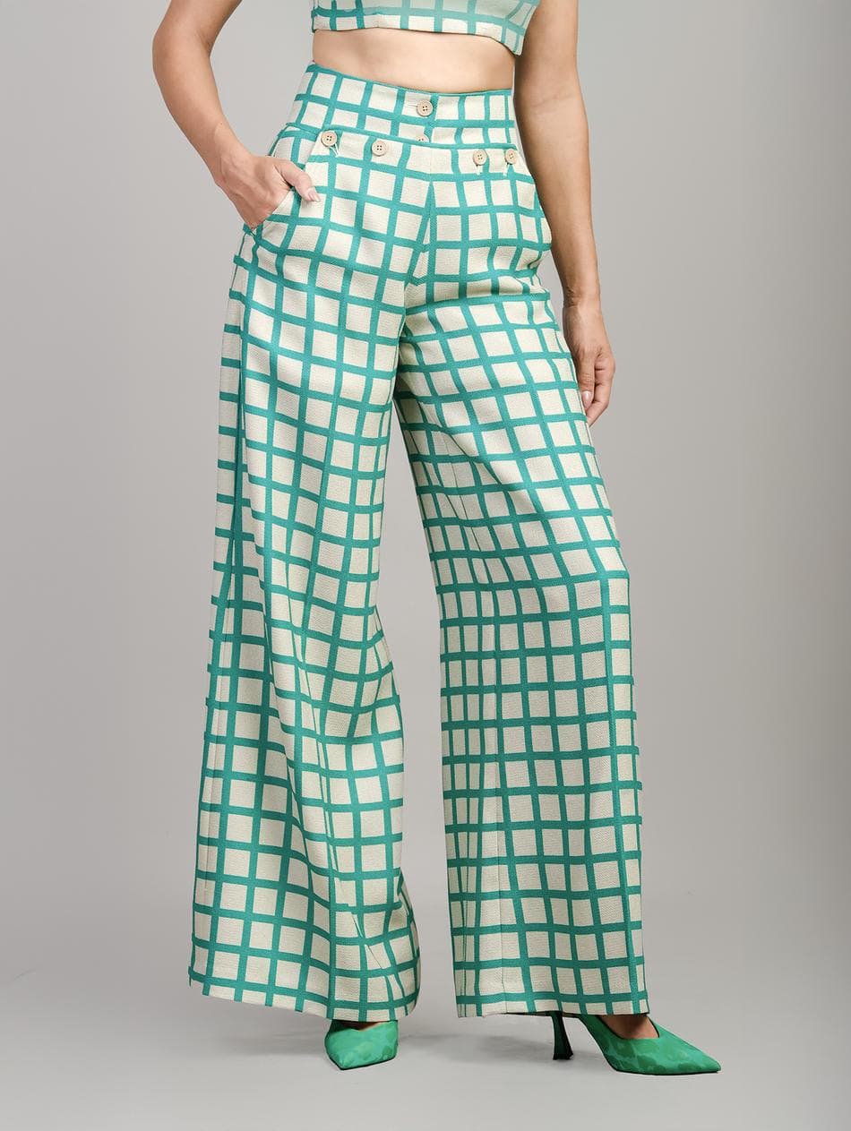 QUẦN CARO LINEN XANH THỜI TRANG